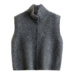 洋气复古圈圈绒高领针织背心女韩系百搭秋冬叠穿纽扣纯色马甲开衫