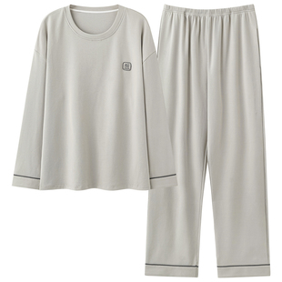 芬腾可安睡衣男款男士秋季纯棉2026新款长袖大码浅灰家居服秋冬天