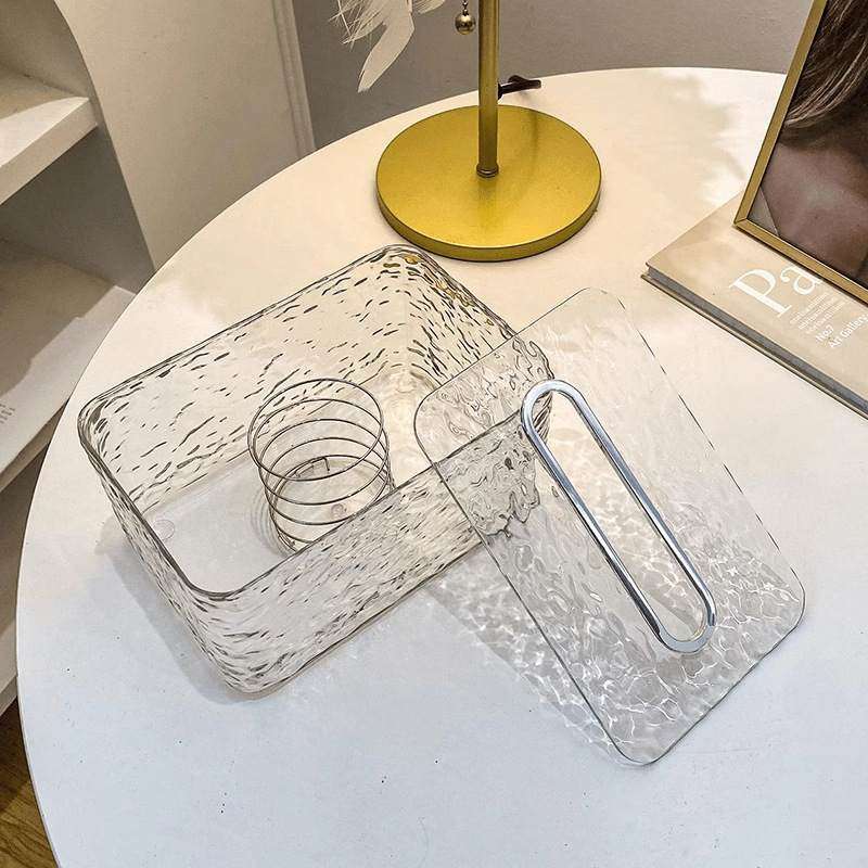 高颜值水波纹纸巾盒客厅收纳盒盒创意轻抽家用奢抽餐巾纸纸盒茶几