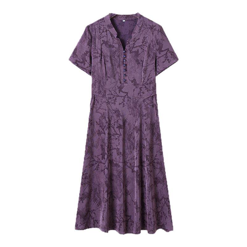 妈妈短袖夏装连衣裙中老年人衣服洋气50岁60中年妇女长款过膝裙子