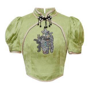 LULUALWAYS【商场同款】秋季新款时尚设计感高腰短款提花上衣女