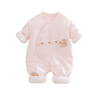 新生儿衣服秋冬款婴儿夹棉加厚女宝宝哈衣连体衣满月棉衣纯棉外穿