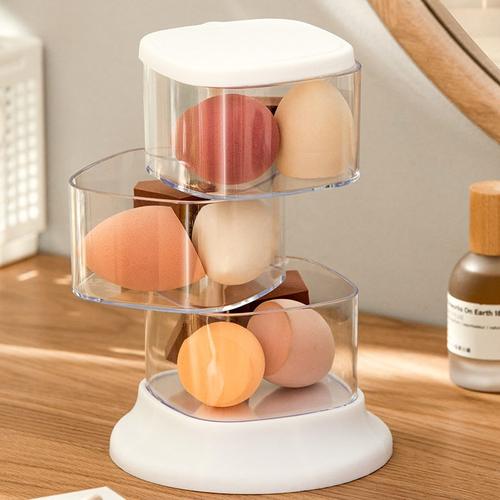 多层粉扑收纳盒旋转防尘美化妆棉透明妆蛋置物架架子气垫盒子桌面
