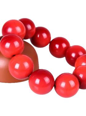 青峰玉业玉器18毫米南红玛瑙巴柿子红男士红玉手链圆珠男款玉手串