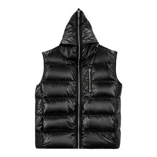 黑暗风24SS冬季新款黑色亮面无袖羽绒服连帽马甲长拉链男女外套潮
