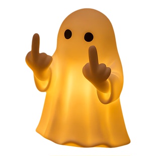 创意万圣节幽灵小夜灯桌面装饰摆件抽象竖中指挑衅小玩意搞怪礼物