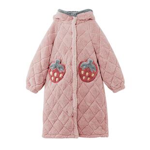 Gukoo/果壳睡袍女冬款加厚女士睡衣粉色家居服女夹棉睡袍睡衣D