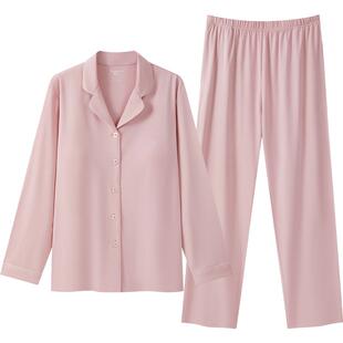 三枪2026春夏3A抗菌情侣睡衣男开襟长袖可外穿带胸垫家居服女