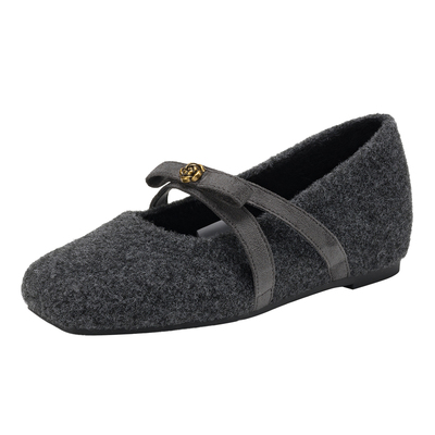 法式平底毛呢单鞋玛丽珍女鞋