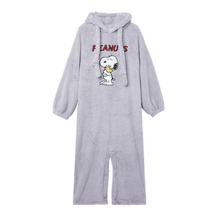 yso【史努比】连体睡衣女秋冬珊瑚绒长款睡衣保暖加绒家居服D