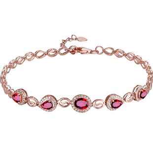 蜜安琪 天然鸽血红红宝石手链女 18K玫瑰金镶嵌钻石彩宝珠宝定制