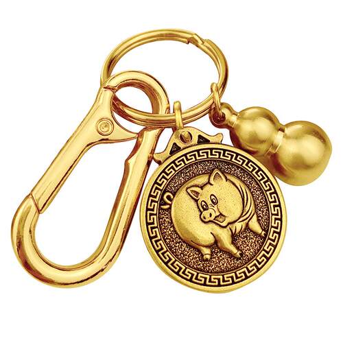 黄铜朱砂葫芦挂件创意十二生肖钥匙扣手工链男本命年牛礼品小挂饰