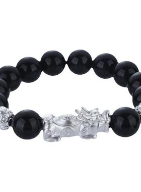 收藏级银猫眼天然黑曜石手串