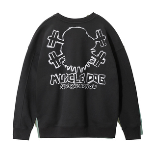 肌肉狗 时尚秋冬宽松长袖健身衣服运动休闲套头衫加绒圆领卫衣男