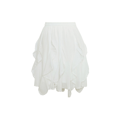 不规则蕾丝拼接皱褶半身裙