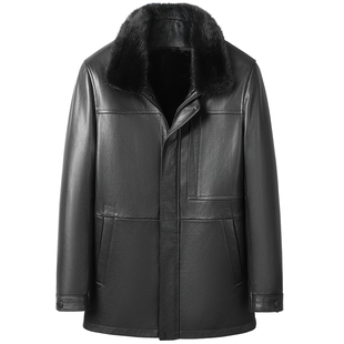 海宁水貂内胆皮毛一体男中长款山羊皮真皮皮衣貂皮大衣厚外套冬季