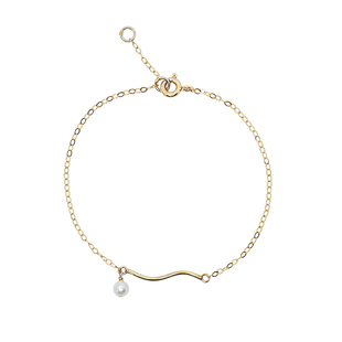 盖娅琳 原创手工制日系风纤细波浪珍珠手链精致简约14K包金手链女