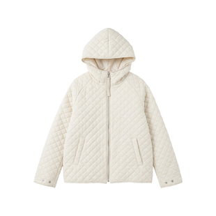 it b+ab 2026冬季新款米白色羽绒服女连帽菱格宽松中长款拉链外套