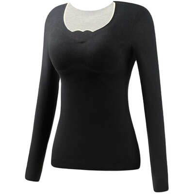 秋冬德绒贴身保暖长袖T恤女带胸垫免穿文胸内搭打底衫加厚绒上衣