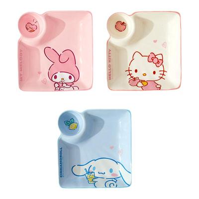 三丽鸥饺子盘子带醋碟家用儿童早餐盘分格陶瓷碟子吃水虾饺专用盘