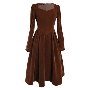 秋冬季内搭裙子法式复古气质高级感红色长袖金丝绒打底连衣裙礼服