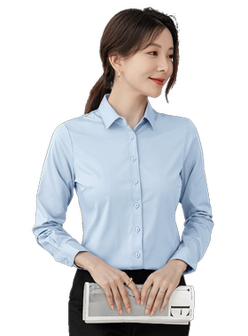 秋季职业长袖长绒棉女士白色衬衫