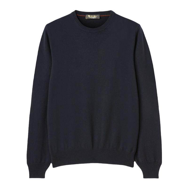 Loro Piana/诺悠翩雅男装海军蓝色羊绒圆领长袖针织毛衣