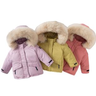 戴维贝拉儿童羽绒服男女童三防加厚外套冬季外出宝宝红色拜年服