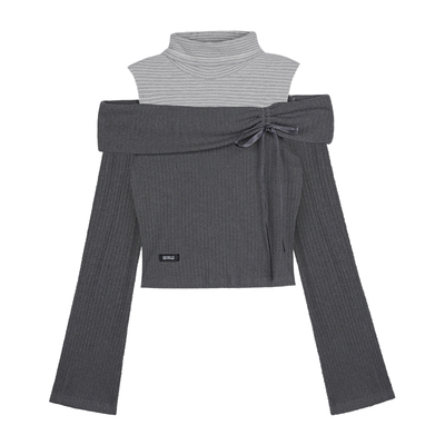 SagiDolls少女斗志 #初雪告白#浪漫温柔纯欲一字肩假两件针织上衣