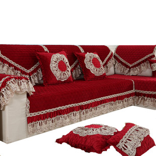 婚庆喜庆沙发垫子红色盖布巾新中式结婚实木真皮布艺套罩毛绒坐垫