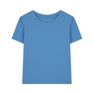 BLUEerror 纯棉短款圆领白色短袖T恤女宽松纯色百搭上衣夏季新款