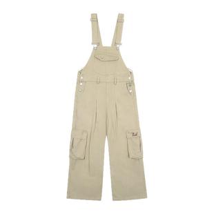 期望Studio牛仔背带裤女春秋2025新款美式复古直筒工装宽松阔腿裤