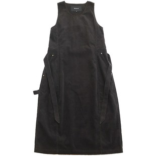 鹿与飞鸟“茯砖黑茶”纯棉灯芯绒 U领配腰带叠搭背心连衣裙6997