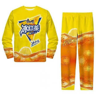 冰红茶睡衣秋冬季搞笑抽象套装可外穿情侣搞怪风家居服套装