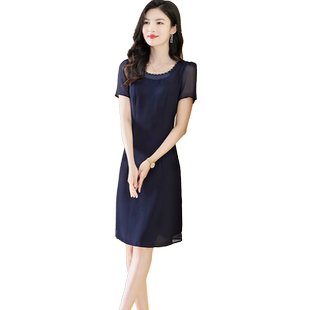 黑色高级感直筒连衣裙简约钉珠气质女神范2025夏天上班通勤小黑裙