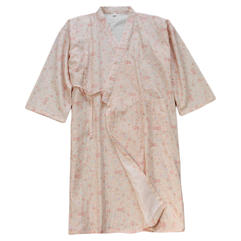 女士春夏季纯棉纱布碎花浴袍和服袍薄款汗蒸印花睡衣印花系绳