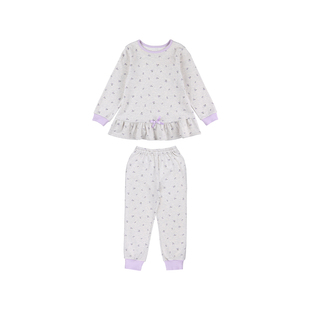 千趣会童装春秋款女童荷叶边设计柔软棉毛布棉质居家服睡衣套装