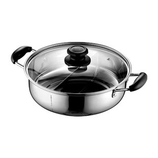 不锈钢复底火锅清汤锅特厚格锅二味鸳鸯锅打边炉锅电磁炉专用涮锅