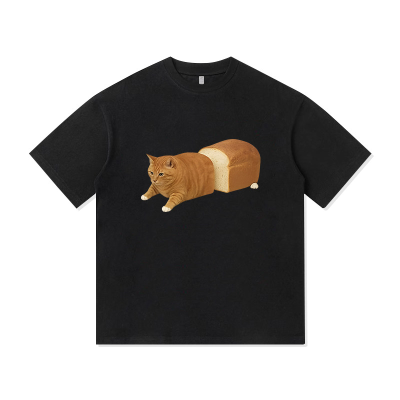 可爱橘猫吐司面包复古设计印花短袖男装夏季纯棉休闲T恤上衣潮牌