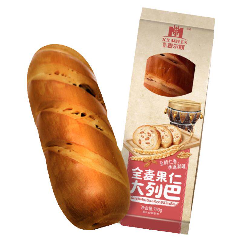 麦尔斯坚新疆直发果仁大列巴全麦粗粮列巴切片早餐代餐大面包邮