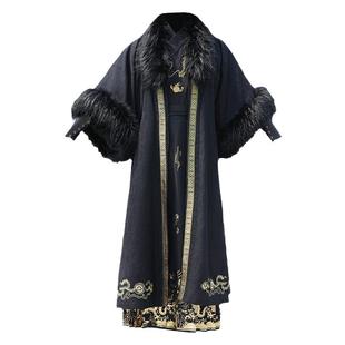 明制冬季新款披风汉服男款大码加绒半臂斗篷古风毛领可拆卸武侠套