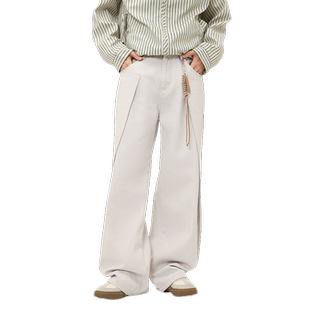 HomePanda宽松直筒休闲裤男秋季新款美式潮牌设计感褶皱阔腿裤子