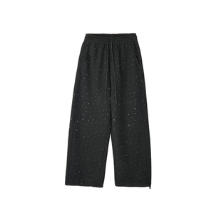 美翻了！闪闪裤~烫钻阔腿休闲裤子女秋冬加厚绒垂感两穿抽绳卫裤