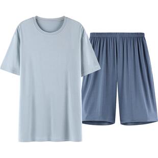 三枪夏季男士睡衣简约休闲宽松可外穿短袖短裤透气凉男家居服