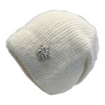 小众设计后开叉兔毛毛线帽子女冬天保暖白色针织帽雪花水钻套头帽