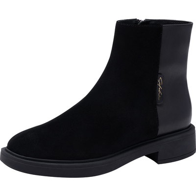 沙驰低粗跟短靴时装靴瘦瘦靴