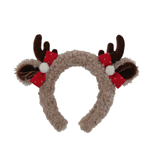 圣诞节甜心蝴蝶结白色兔耳朵毛绒发箍头饰可爱拍照麋鹿角头箍发饰