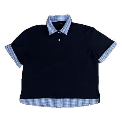 原创正版蓝假两件拼接格纹polo