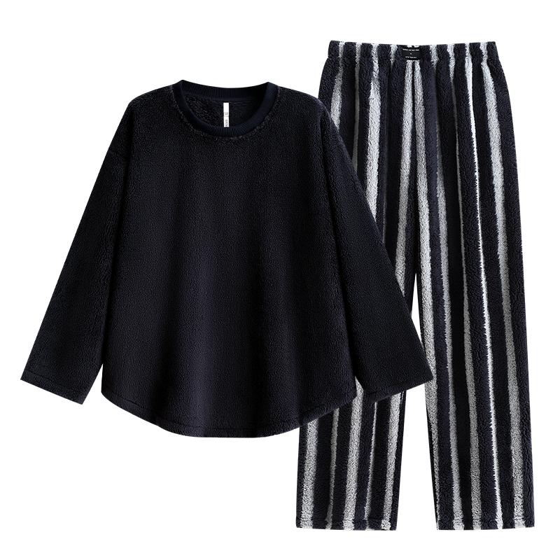 悦内情侣睡衣女秋冬款冬季珊瑚绒加绒加厚家居服男保暖休闲可外穿