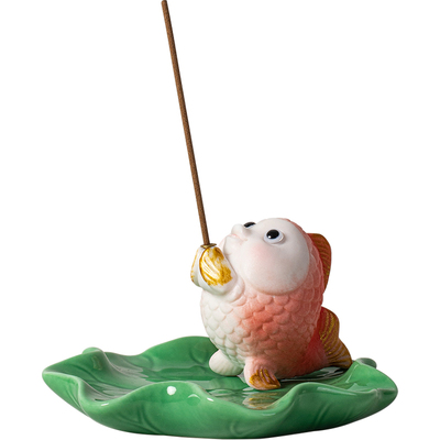 陶瓷小锦鲤线香炉国风小鲤鱼香插